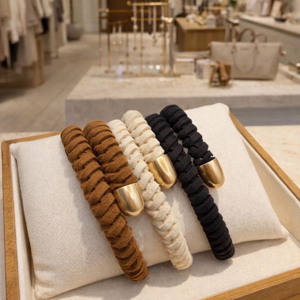 3pk Plunder Suede Cord Bracelet w/ Gold Ends – Brown, Cream & Black New